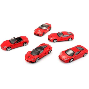 Bburago Ferrari Race & Play sæt m/5 biler, 1:64, assorteret