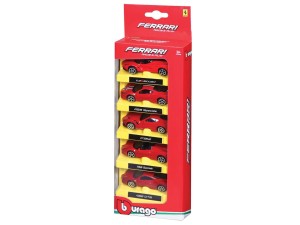 Bburago Ferrari Race & Play sæt m/5 biler, 1:64, assorteret