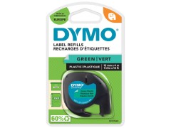 DYMO Letratag plastiktape, sort på grøn, 12mm x 4m rulle, selvklæbende