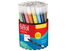 Berol filtspids farvetuscher, tynd spids (0,6 mm), forskellige farver, bøtte med 42 styk