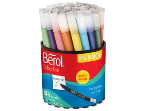 Berol filtspids farvetuscher, tynd spids (0,6 mm), forskellige farver, bøtte med 42 styk