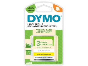 Dymo Letratag tape, 12mm x 4m, 3 ruller, sort skrift