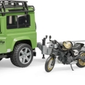 Bruder Land Rover m/ trailer, motorcykel og fører