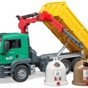 Bruder Man TGS Lastbil m/ lastekran og 3 genbrugscontainere