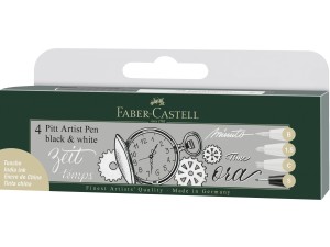 Faber-Castell Pitt Artist Pen, sort & hvid, 4 stk.