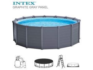 Intex, Graphite Gray Panel Rund Pool 478 x 124 cm m/tilbehør