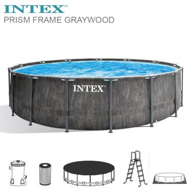 Intex, Prism Graywood Rund Pool 457 x 122 cm m/tilbehør