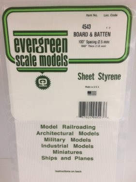 Evergreen Styrenplade, 1,0 mm m/ 2,5 mm brædder, 15 x 30 cm