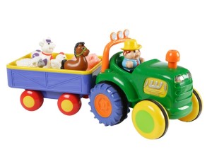 Traktor med vogn og 5 dyr