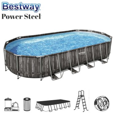 Bestway, Power Steel Oval Pool, 732 x 366 x 122cm m/tilbehør