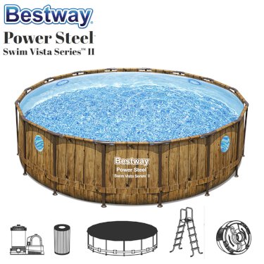 Bestway, Power Steel Swim Vista Rund Pool, 488 x 122 cm m/ tilbehør