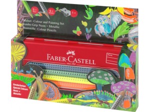 Faber-Castell Jumbo Grip, gaveæske, neon/metallic, 10 stk.