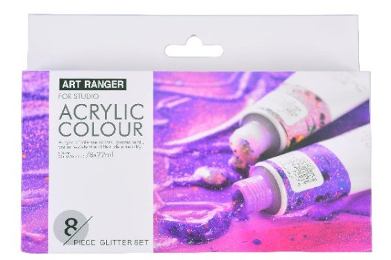 Art Ranger, akrylmaling, 8 x 22 ml, glitterfarver