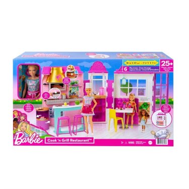 Barbie, restaurant m/ dukke og tilbehør