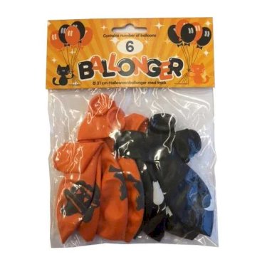 Joker Halloween Balloner Sort og Orange 6 Stk.