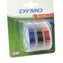 Dymotape, 3D, rød/blå/sort, 9 mm, 3 ruller