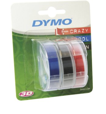 Dymotape, 3D, rød/blå/sort, 9 mm, 3 ruller